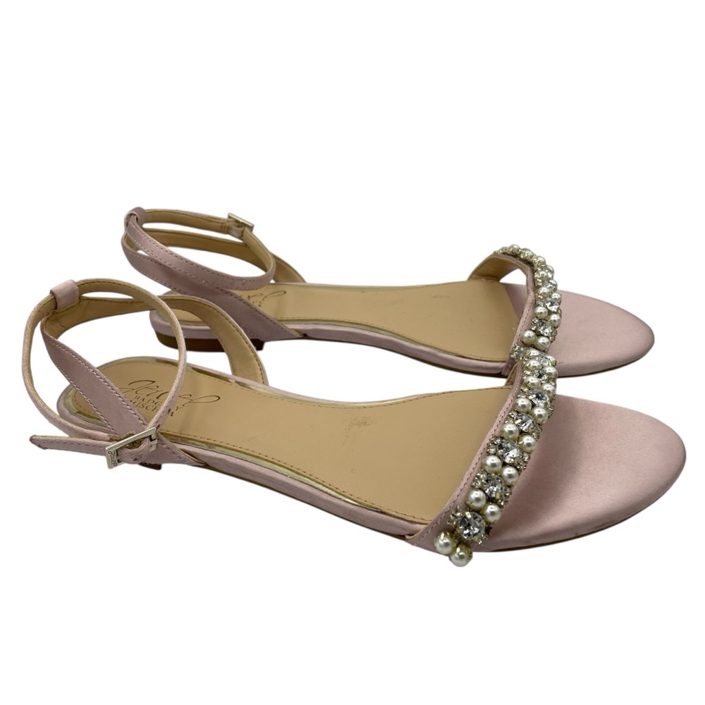 Badgley Mischka rhinestone embellished pink satin evening sandals Size 6 1/2